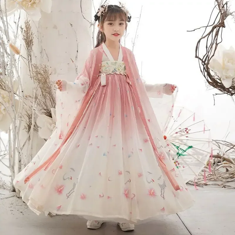 

Chinese Hanfu Dress Girls New Year Costume Ancient Hanfu Dress Children Carnival Fairy Cosplay Costume Pink Dress For Girls 3-15