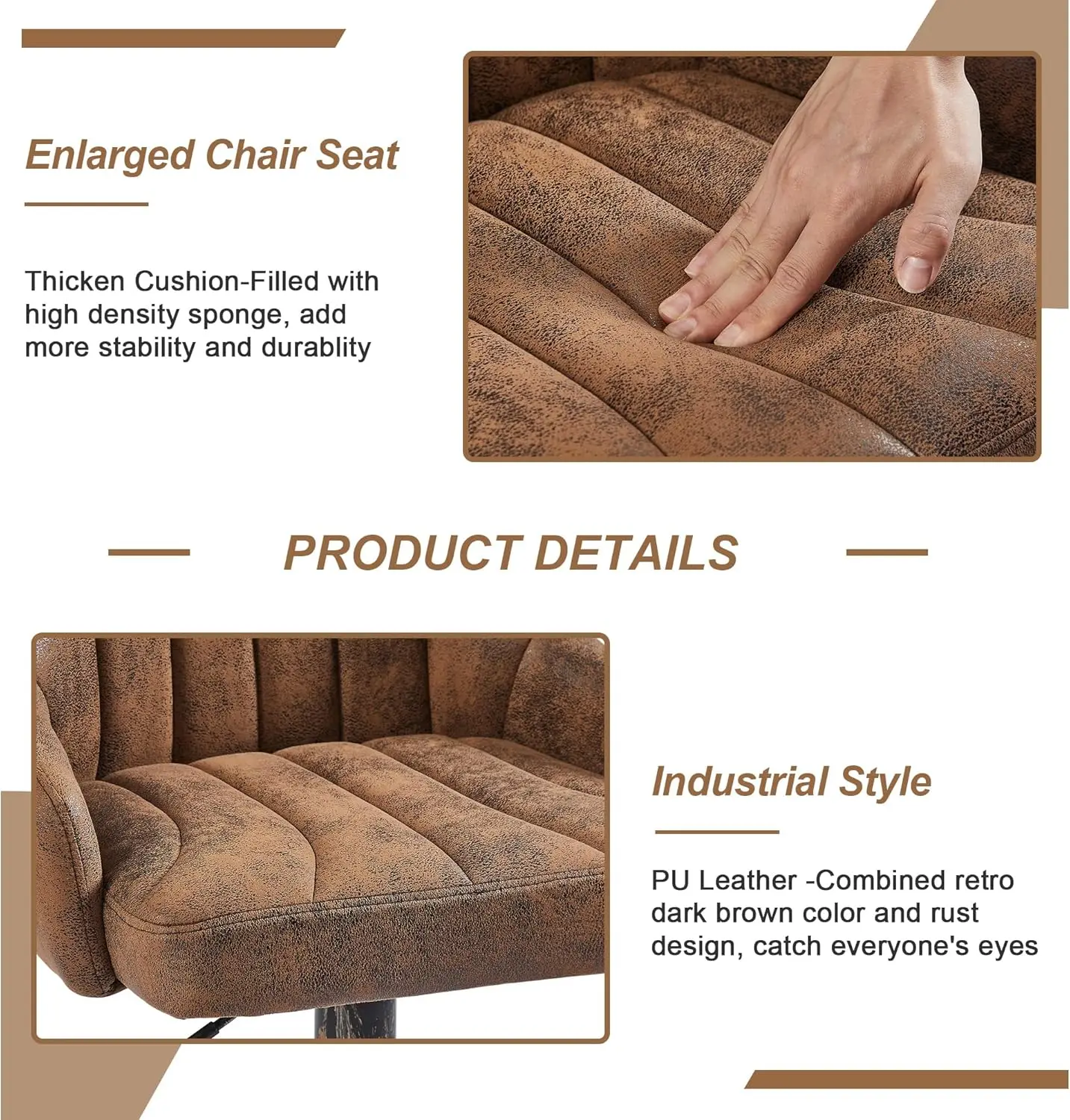 Bar Stools Set of 2, Adjustable Bar Stools Counter Height Barstools with Back and Arm, Swivel Bar Chair Stools for Kitchen Count