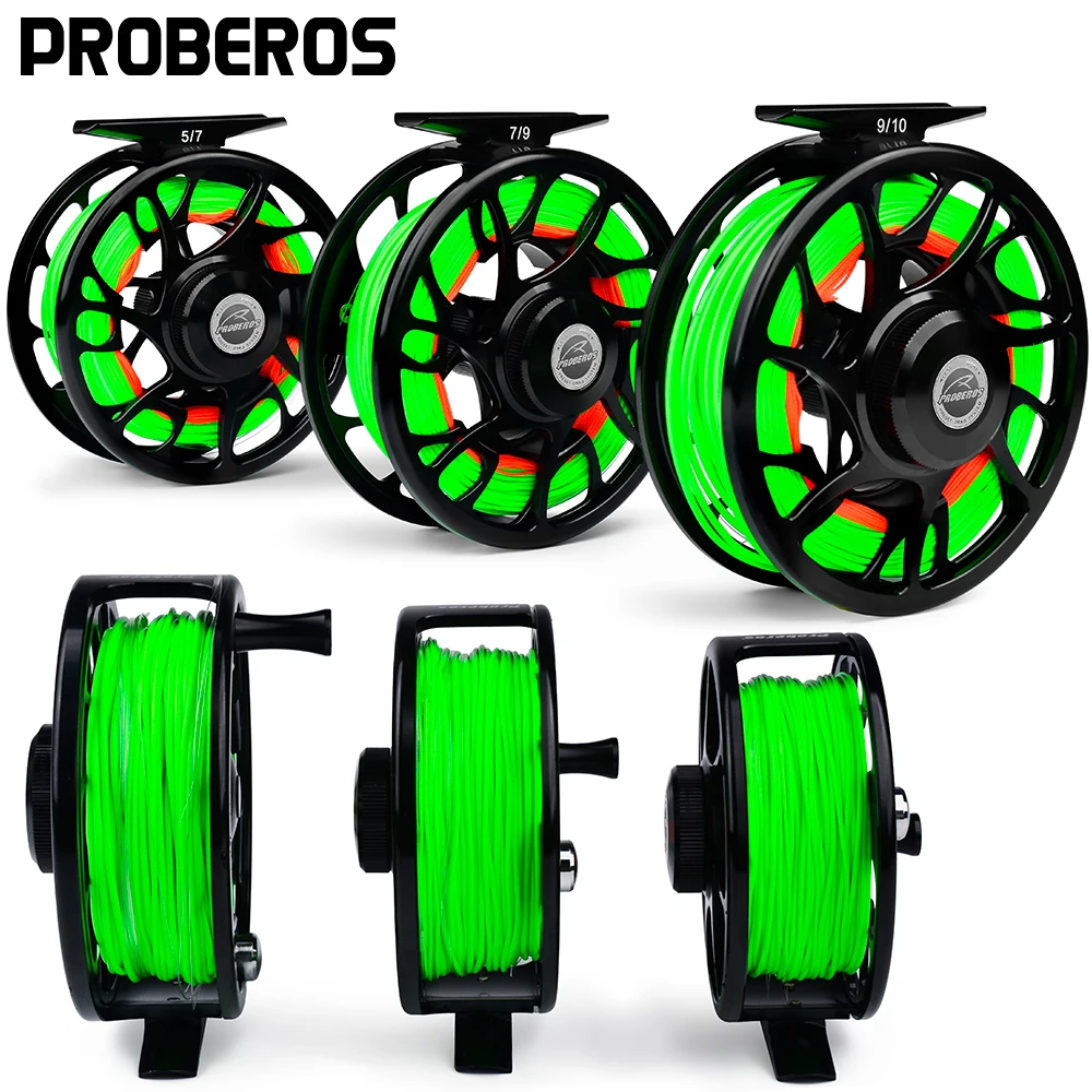 PROBEROS Fly Fishing Reel Pre-Wound Fly Line Multi Size 5/7 7/9 9/10WT CNC Aluminum Alloy Fly Reel Left Right Bass Fishing Gear