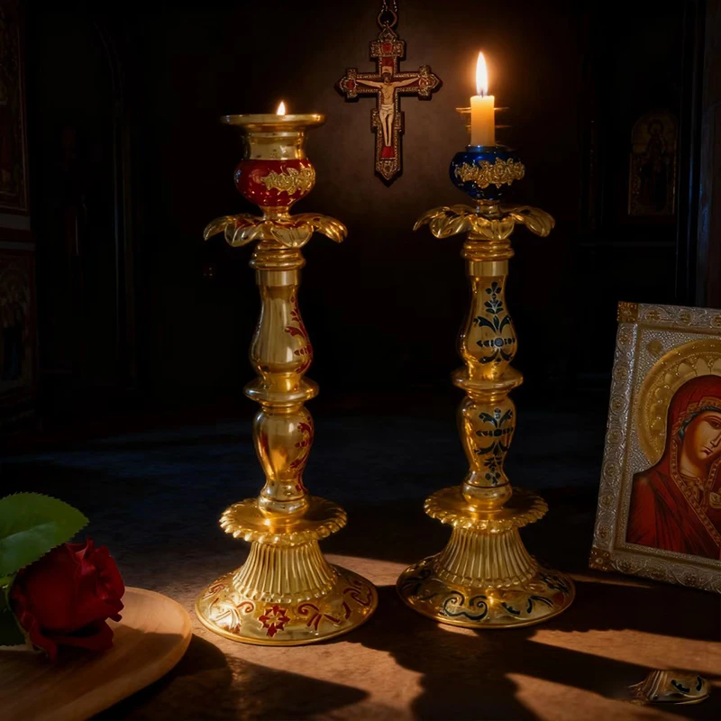 

New 2026 Orthodox Candle Home Villa Handicrafts Candle Decorations Composite Candlestick Rack Home Decor Living Room Decor party