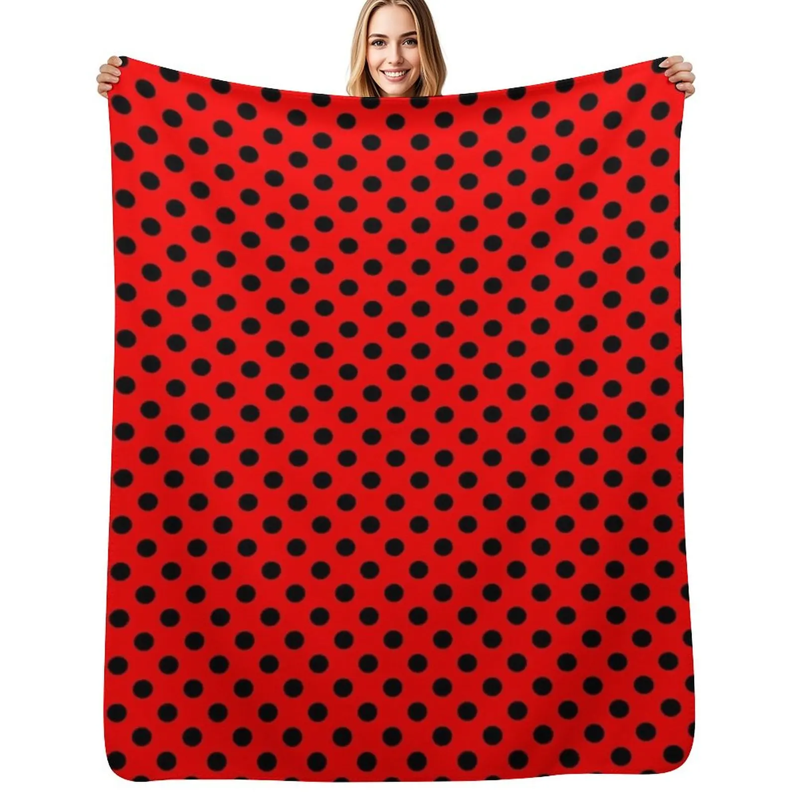 

Black Polka Dots on Red Background Throw Blanket Cozy Microfiber Throw Blanket for Home Bedroom