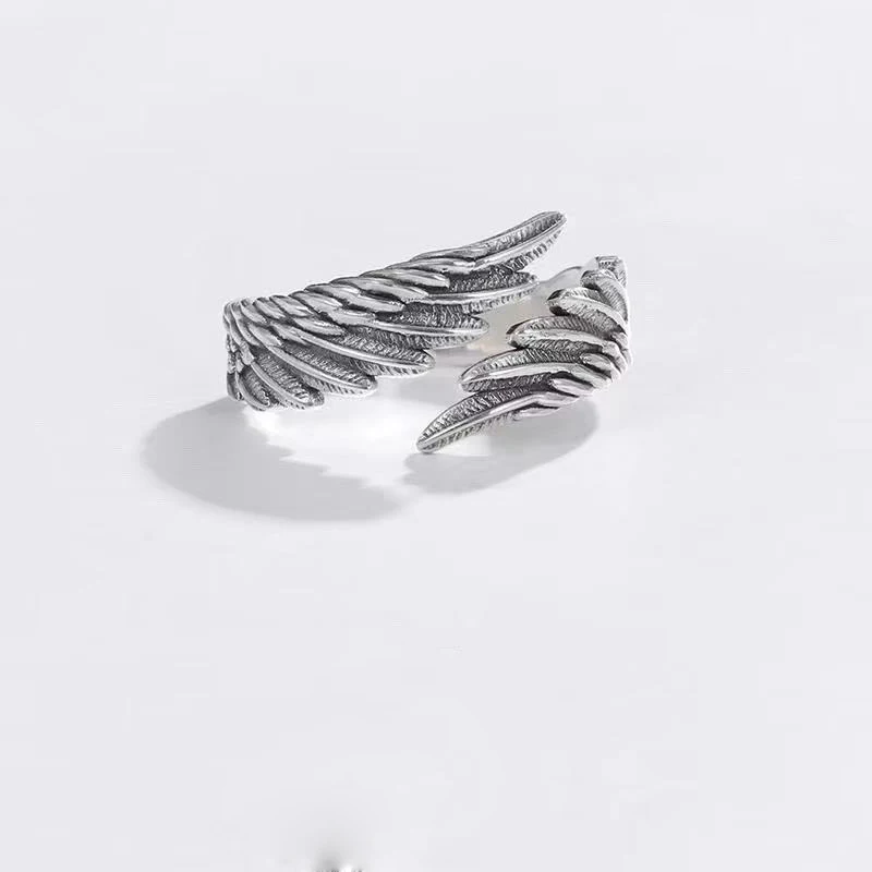 2 Pcs/set Punk Angel Demon Wing Couples Rings for Women Retro Silver Color Feather Open Ring Wedding Jewelry Valentine\'s Gift