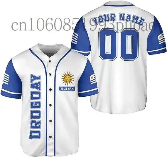 2024 Uruguay Baseball Jersey 3D Print Mesh Custom Name Baseball Shirt Men's Street Oversize Apparel Short Sleeve Sportswear