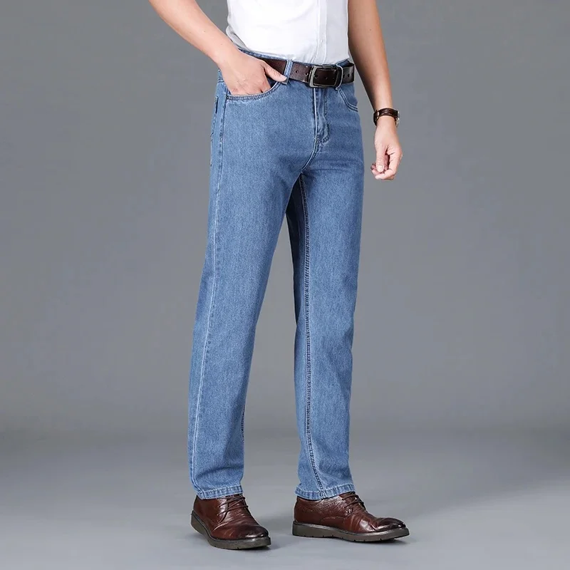 2025 Autumn Winter High Quality Jeans Men Brand Denim 100%Cotton Men's Business Loose Straight Long Trousers Large Size 40 42