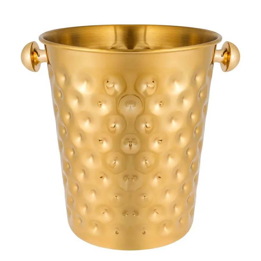 

5Quart Metal Golden Champagne Bucket, Hammered Mirror Finish Stainless Steel Ice Bucket for Party, Wedding, Banquet Gold