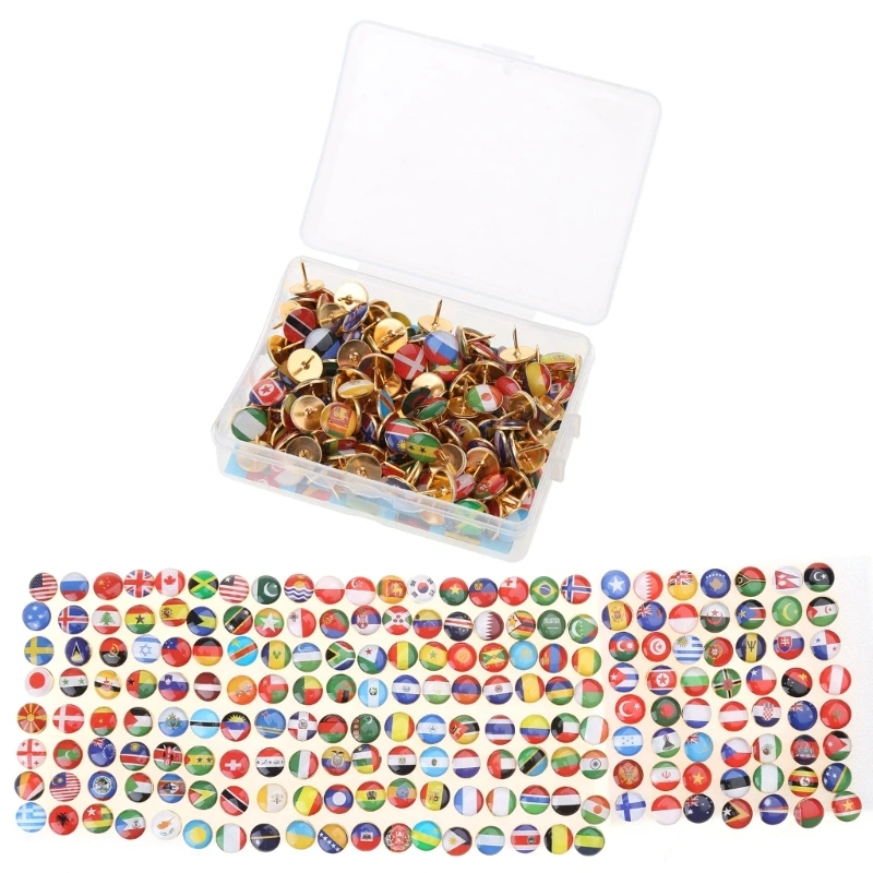 194 Pcs National Thumb Tacks Thumbเล็บรอบสำหรับหัวเหล็กPush Pinsสำหรับรูปภาพแผนที่Bulletin Board corkboa QXNF