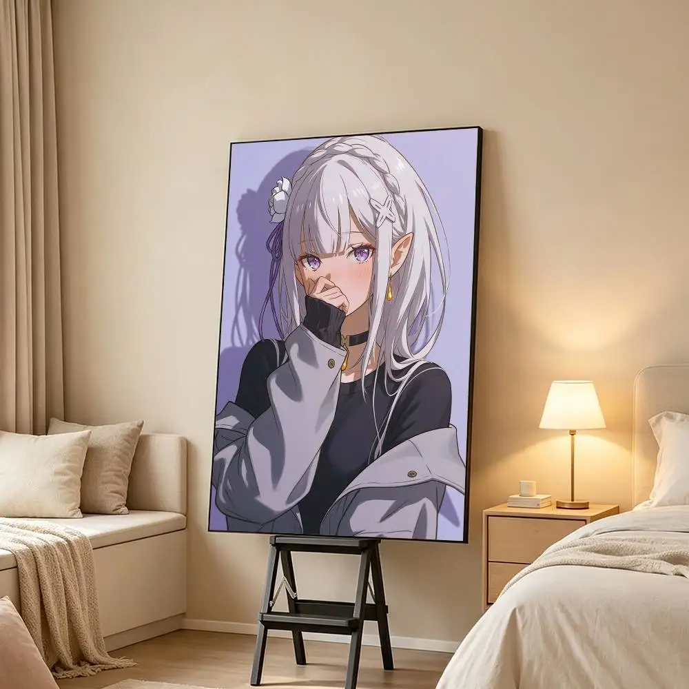Anime R-Re Zero E-Emilia Poster Waterproof Wall Art Sticker For Bar Living Room Vintage Decor High Quality Print Gift