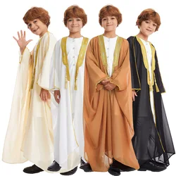 New 2025 Dubai Arab Muslim Kids Boys Clothes Abaya Caftan Robes Islamic Ramadan Clothing Oman Arabic Child Kaftans Costumes