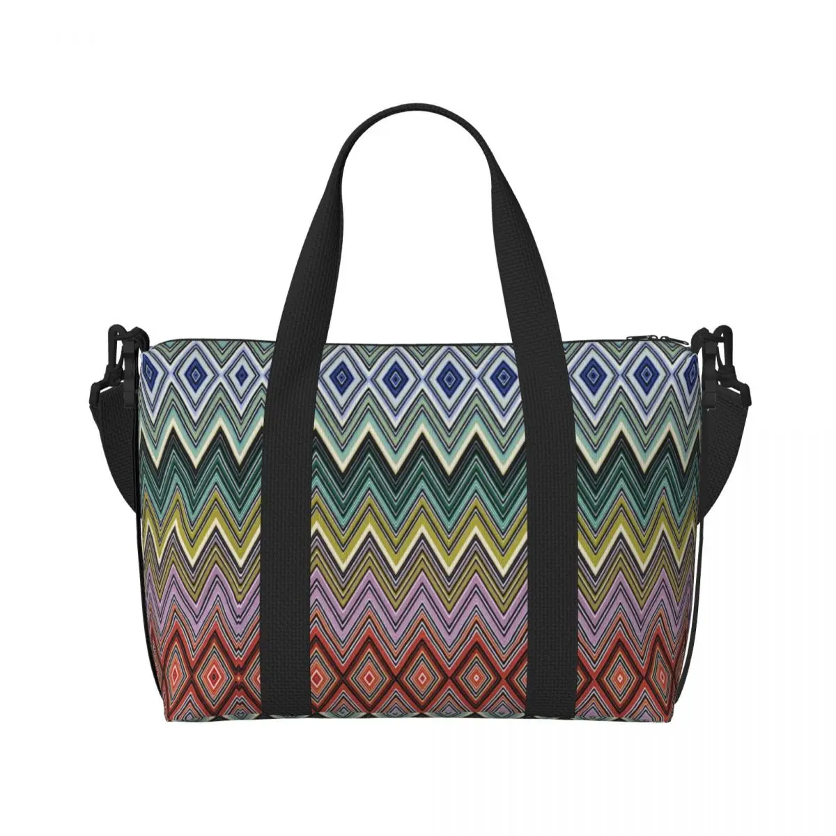 Custom Boho Home Zig Zag Grocery Tote Shopping Bag Women Large Capacity Chic Abstract Geometric Zigzag Gym Beach Travel Bags