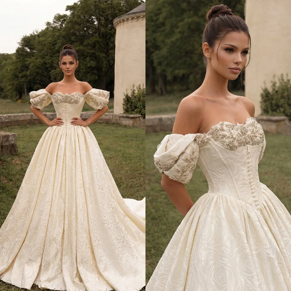 

Роскошные свадебные платья-баллоны с вырезом «сердечко», кружевными аппликациями, шлейфом и открытой спиной, на заказ, Robe De Mariée