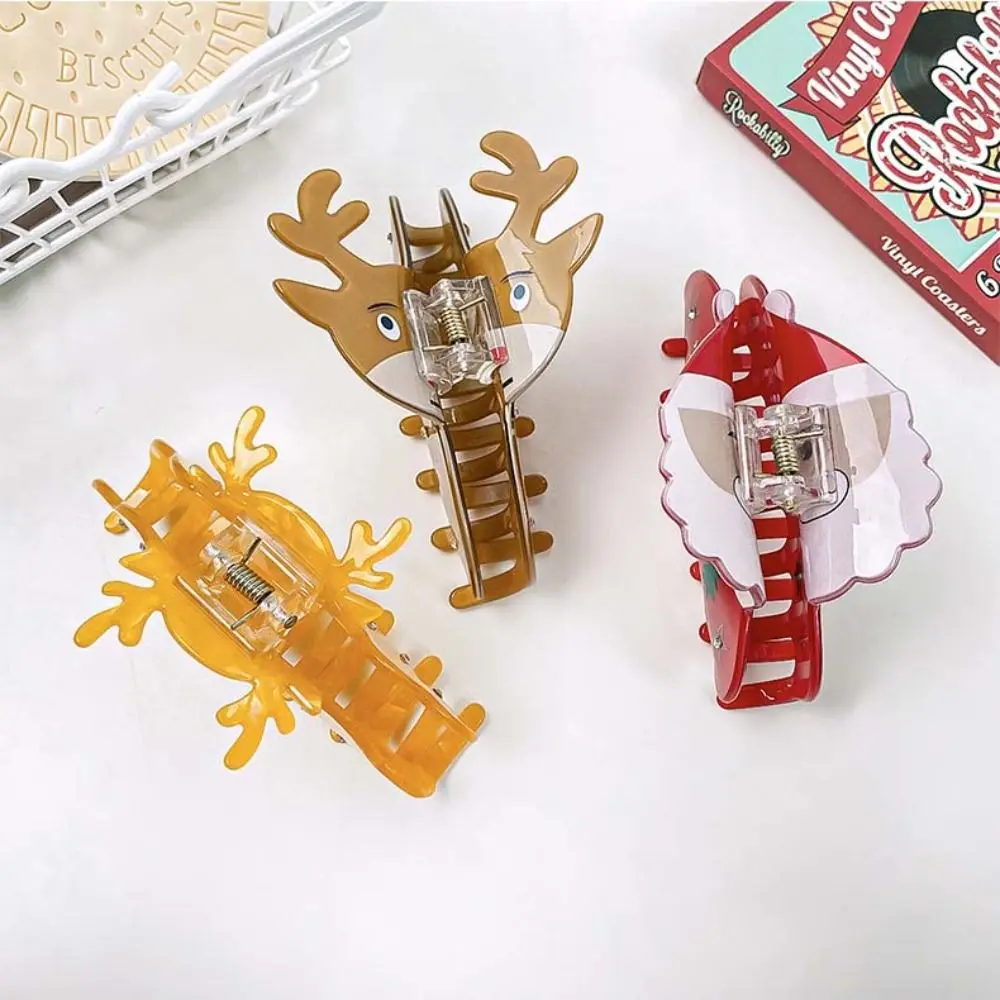 Cute Deer Christmas Elk Hair Claw PVC Penguin Santa Claus Shark Clip Cartoon Animal Geometric Snowman Hair Clip Ladies/Girls