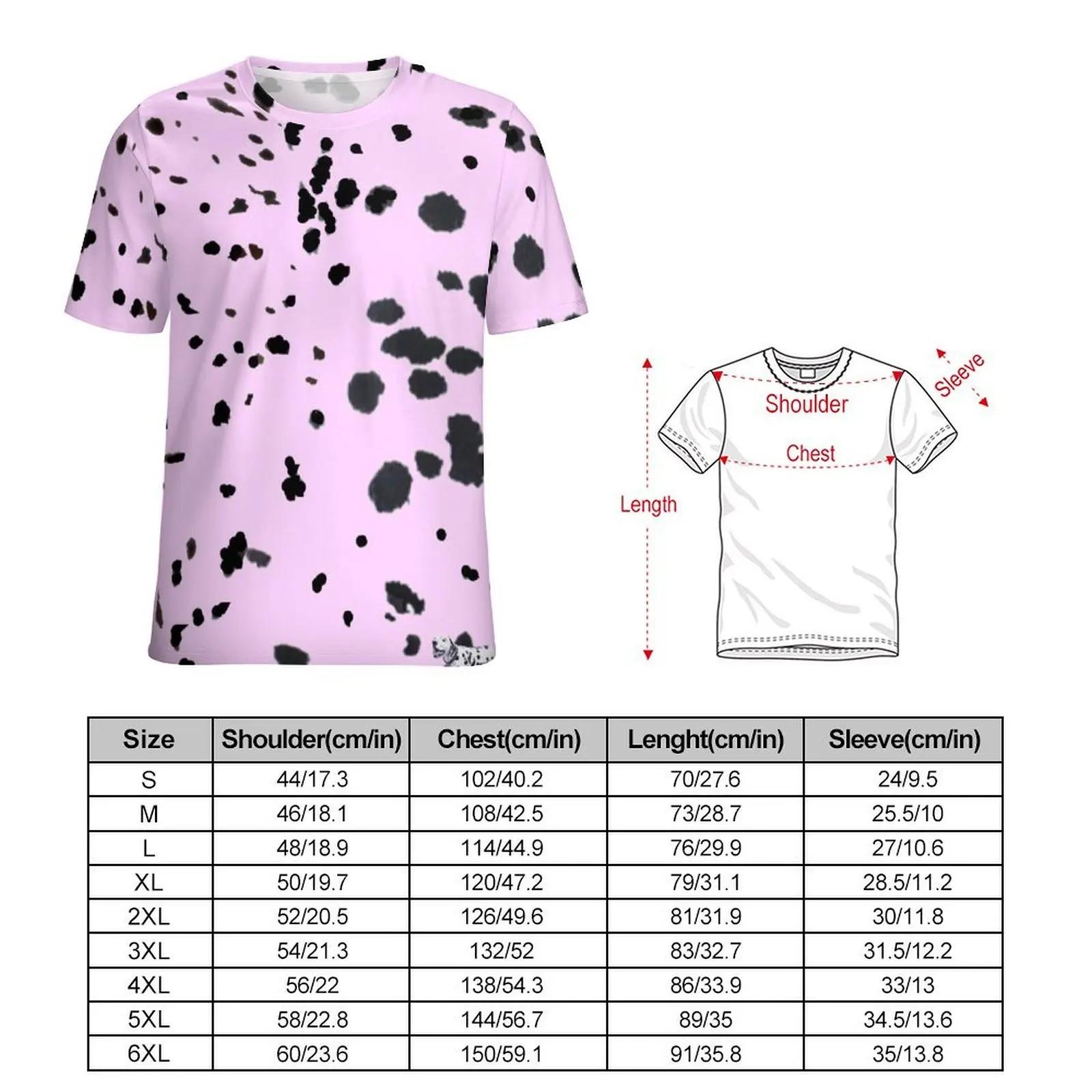 Pink Dalmatian Print T Shirt Polka Dots Funny T Shirts O-Neck Vintage Tee Shirt Summer Men Graphic Clothes Plus Size