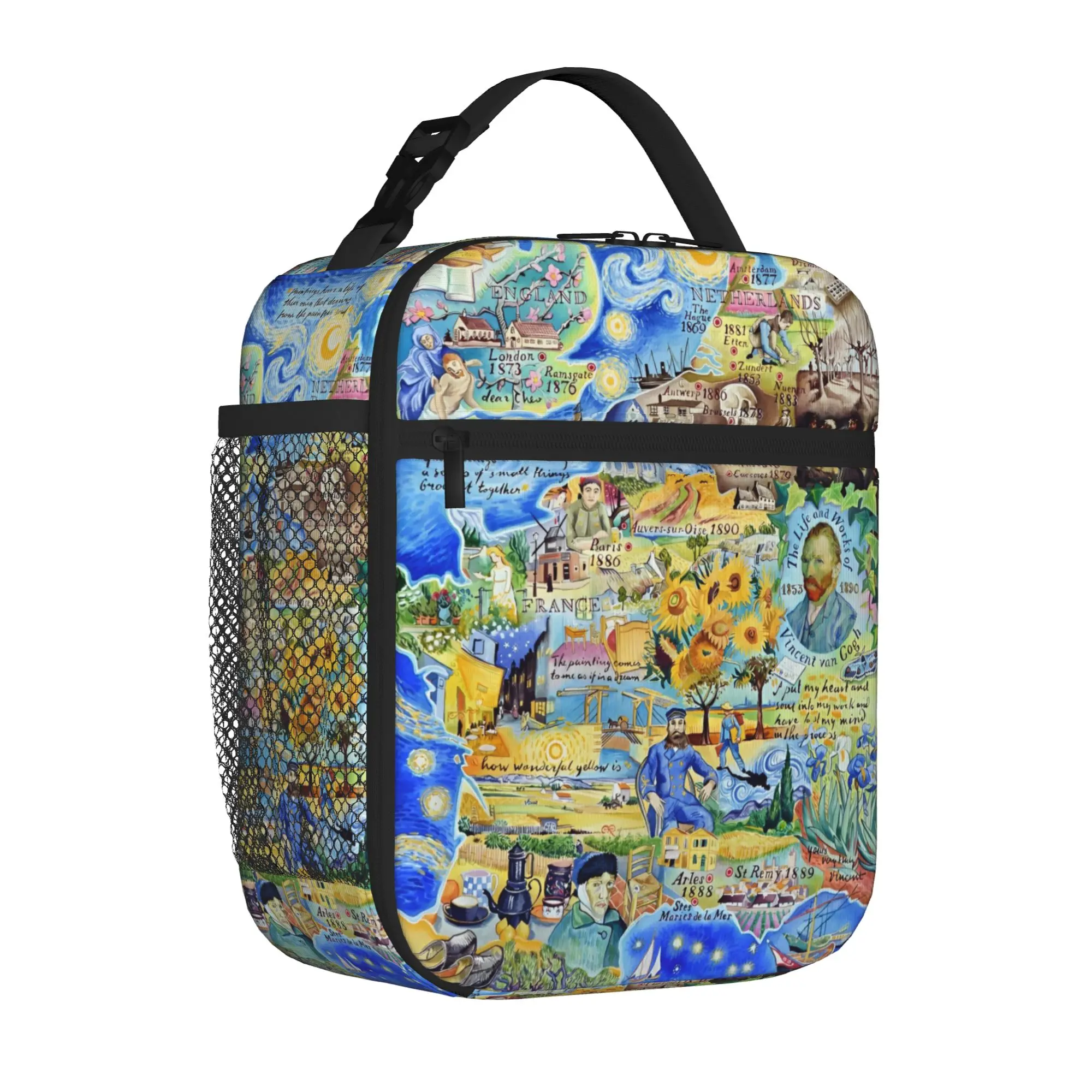 Insulated Lunch Tote Bag Van Gogh Art Oil Paintings Sunflowers Starry Night Thermal Cooler Lunch Boxes with Handle For Outdoor