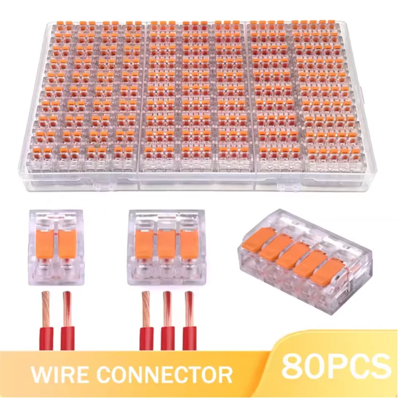 For 2 Port 3 Port 5 Port Electric Cable Clamp Mini Quick Wire Terminal Connector 20/80pcs Box Electrical Lever Wire Connectors