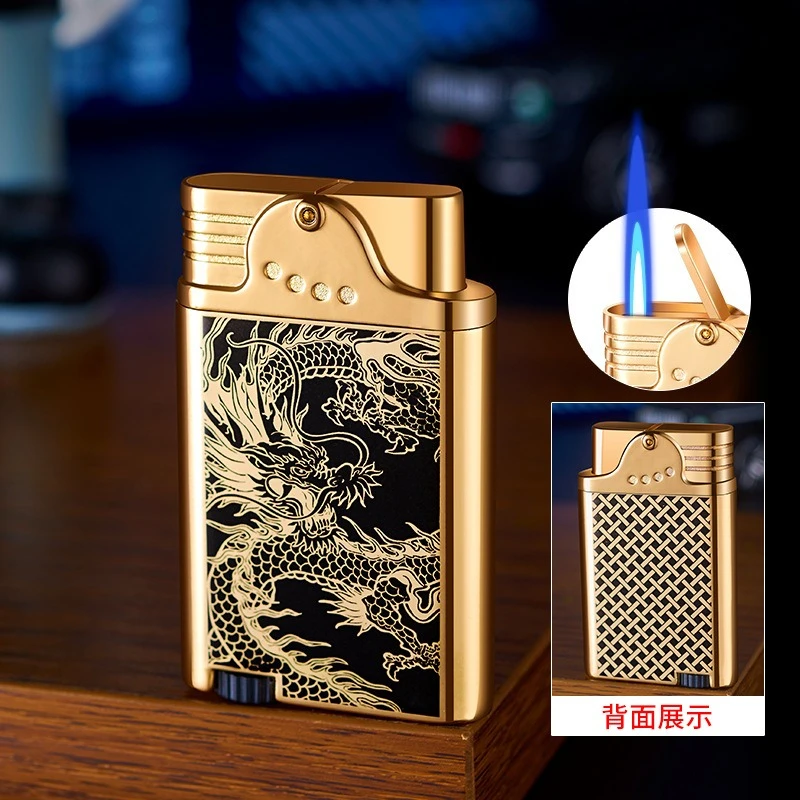 Jet Flame Press Ignition Windproof Lighter - Refillable Gradient Color Torch for Cigar, Cool Men’s Birthday Gifts