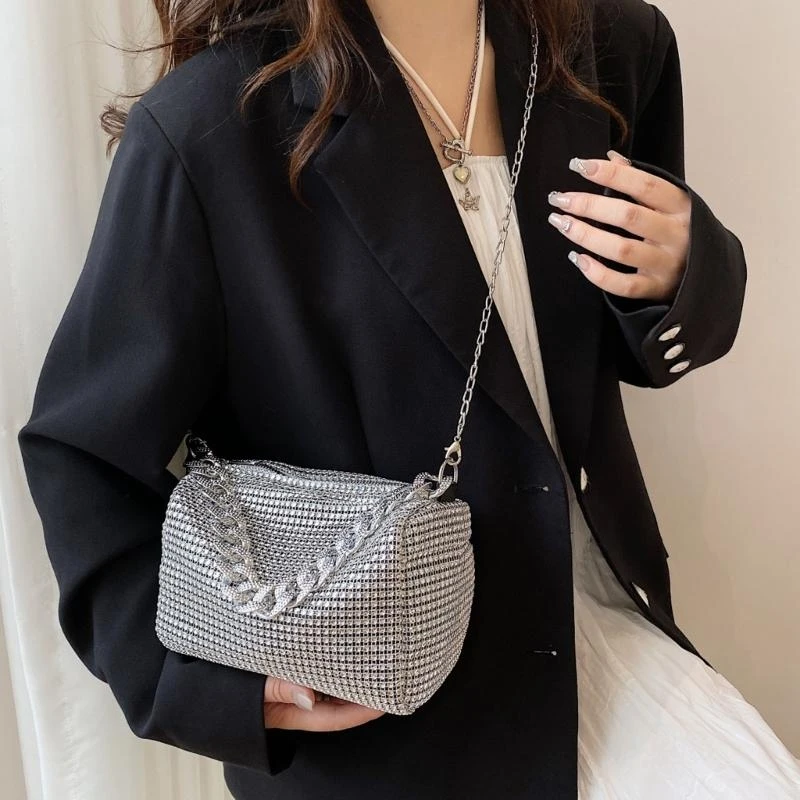 

G5AE Women's Elegant Rhinestones Clutch Shoulder Bag Evening Purse Underarm Handbag with Chain for Wedding Party Prom Banquet