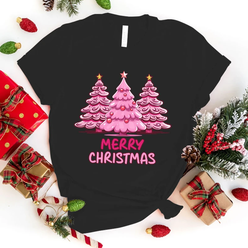 Merry Christmas Tree Letter Print magliette a maniche corte T-shirt girocollo da donna Summer Comfy Soft Tees top Size Xxs-4Xl