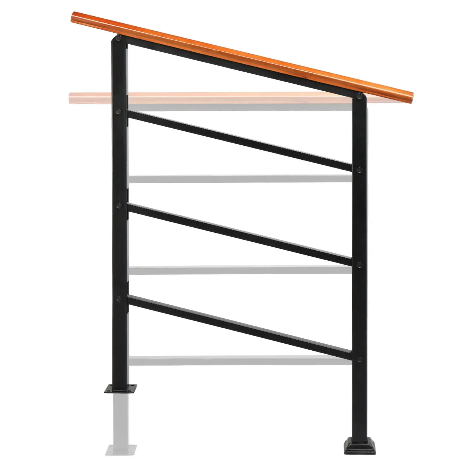 for outdoor Handrails for Steps - Wrought Iron & Solid Wood Railing, Perfect for concrete & Porch, Fits 1-3 Steps