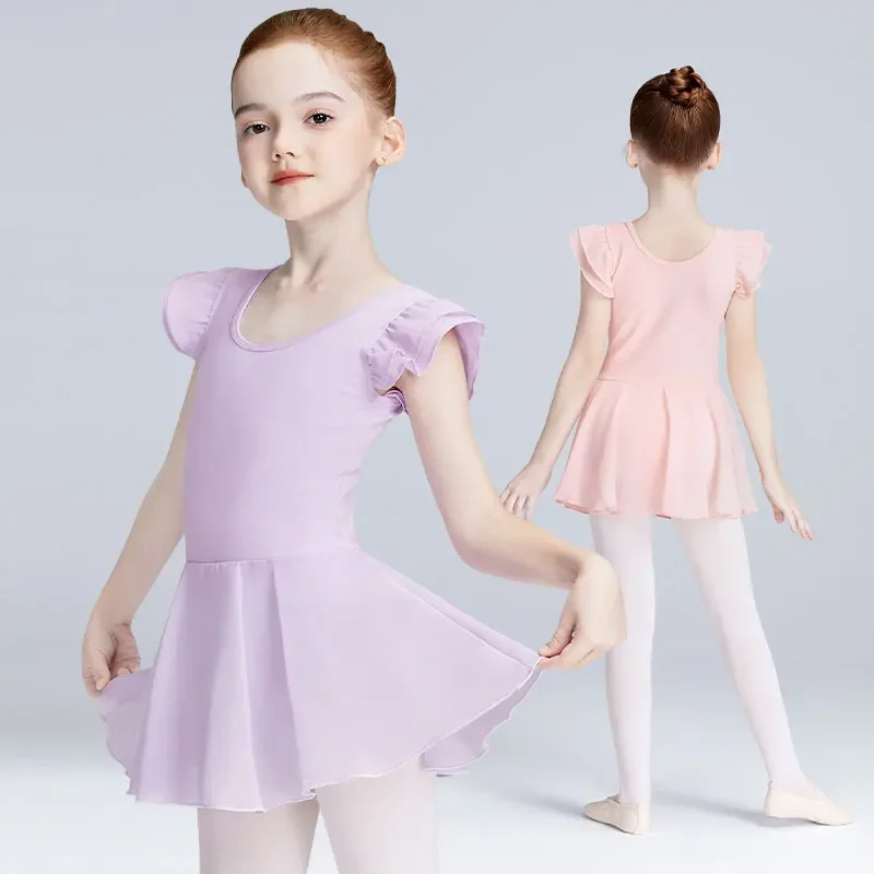 Girls Ballet Leotard Dress Ruffle Sleeve Leotard Toddlers Kids Tutu Dress Ballet Dance Skate Gymnastics Practice Dress