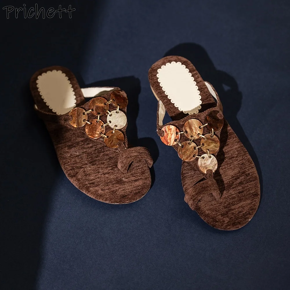 

Brown Stone Chips Slippers Round Toe Flip Flops Round Toe Flat with Slip On Summer Shoes Women's Fashion Elegant Vocation Shoes