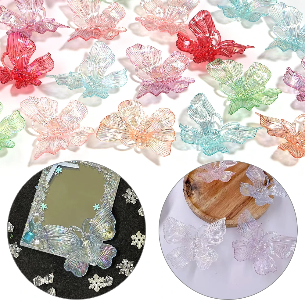 10pcs/lot  Transparent AB Color Acrylic Large Butterfly Charms No Hole Loose Beads for DIY Crafts Decoration Jewelry Making ﻿