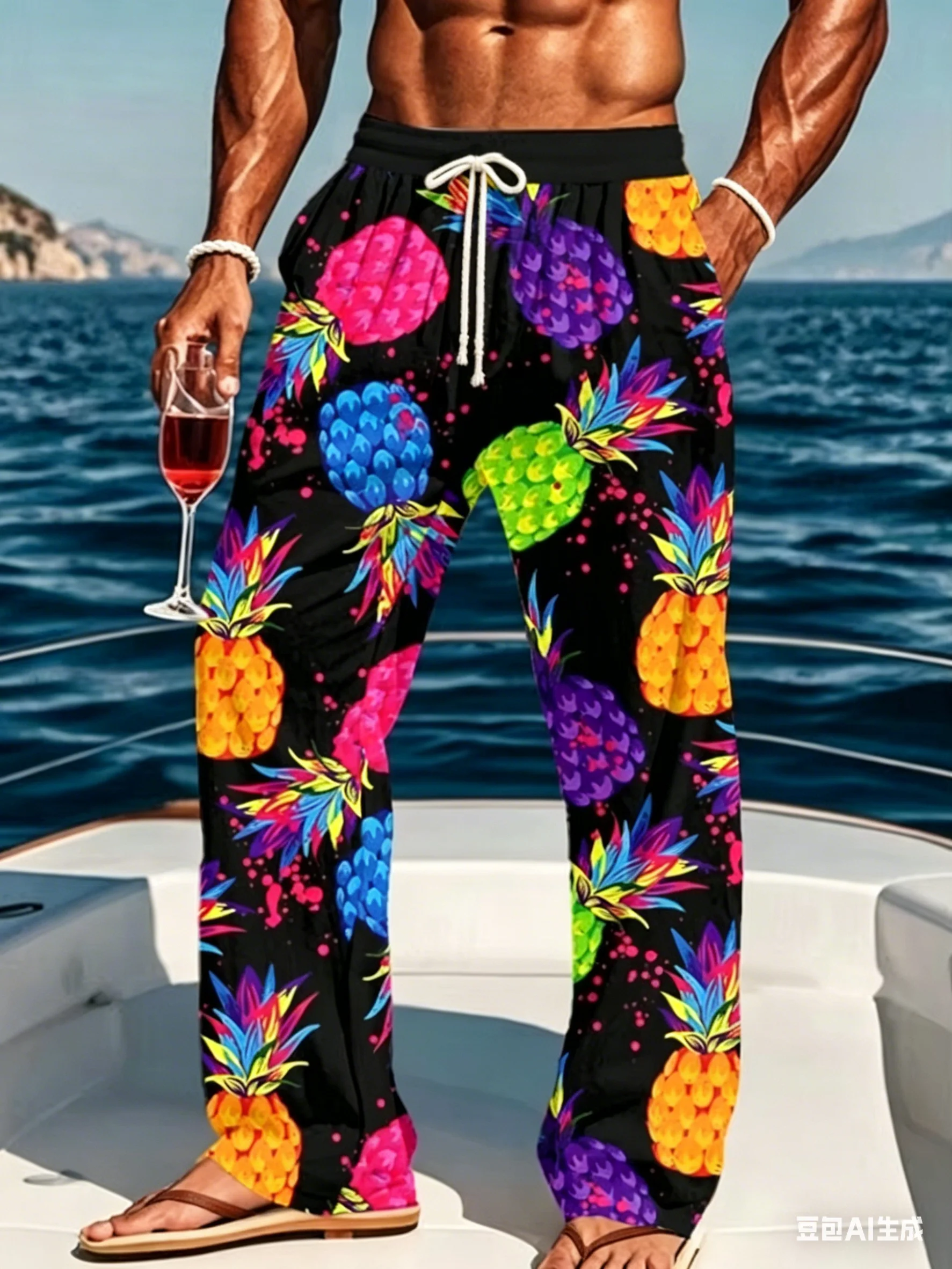 Herren 3D-Modehose mit Ananas-Anker-Muster, bedruckt, für Frühling und Herbst, Outdoor-Freizeithose, Herrenbekleidung