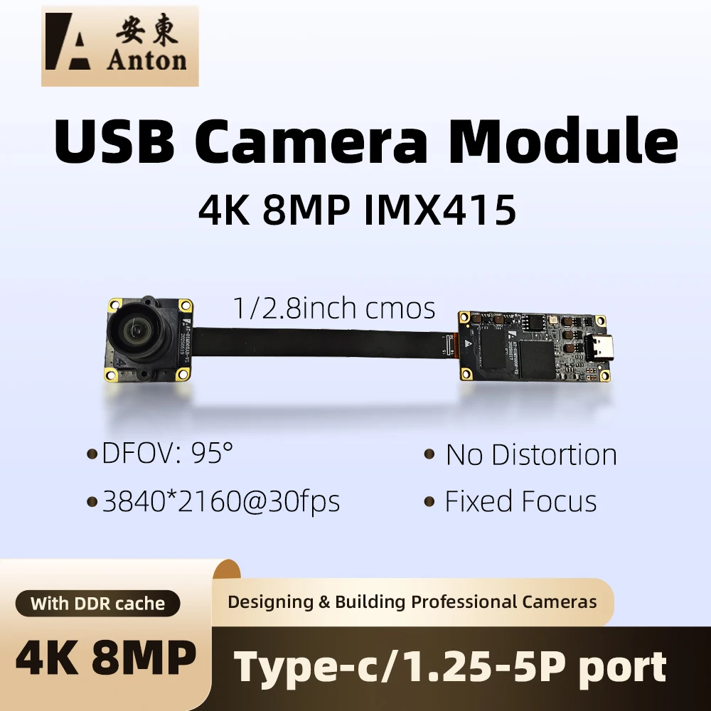

8MP IMX415 USB Camera Module 87degree No Distortion FF 30fps 4K UVC Video Webcam Board FPC Industrial Lightburn Camera Module