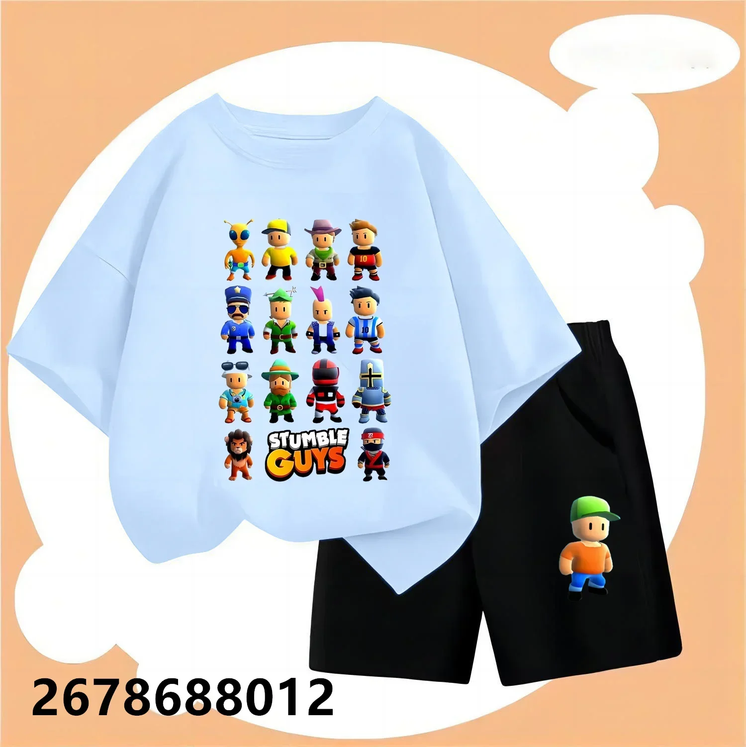 Kids Funny Game Print Stumble Summer 2pcs Guys Short Sleeve T-shirts+Pants Suits 3-13 Years Boys Girls Outfits Children Clothes