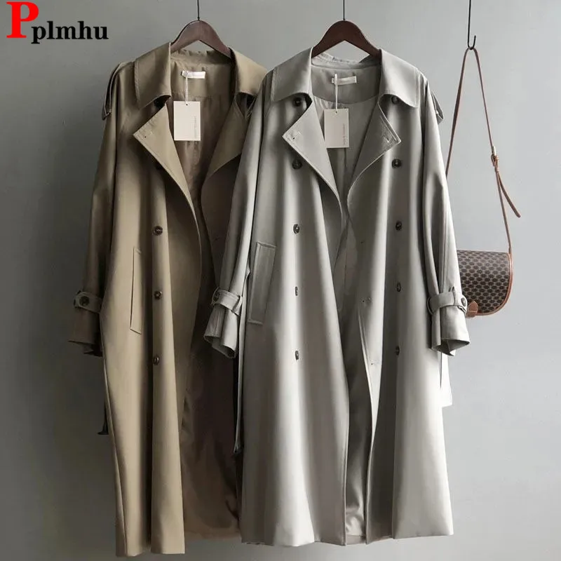 

Classic Long Trench Coat Women Spring Chic Khaki Double Breasted Gabardina Jackets Korean Casual Windbreaker Abrigos New Casacos