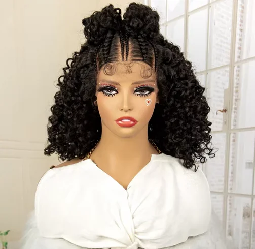 Afro Curly Bob Wigs Braided Wig Kinky Bob Wig 13X4 Lace Frontal Braided Wigs for Black Women Braid Wig with Baby Hair 16inches