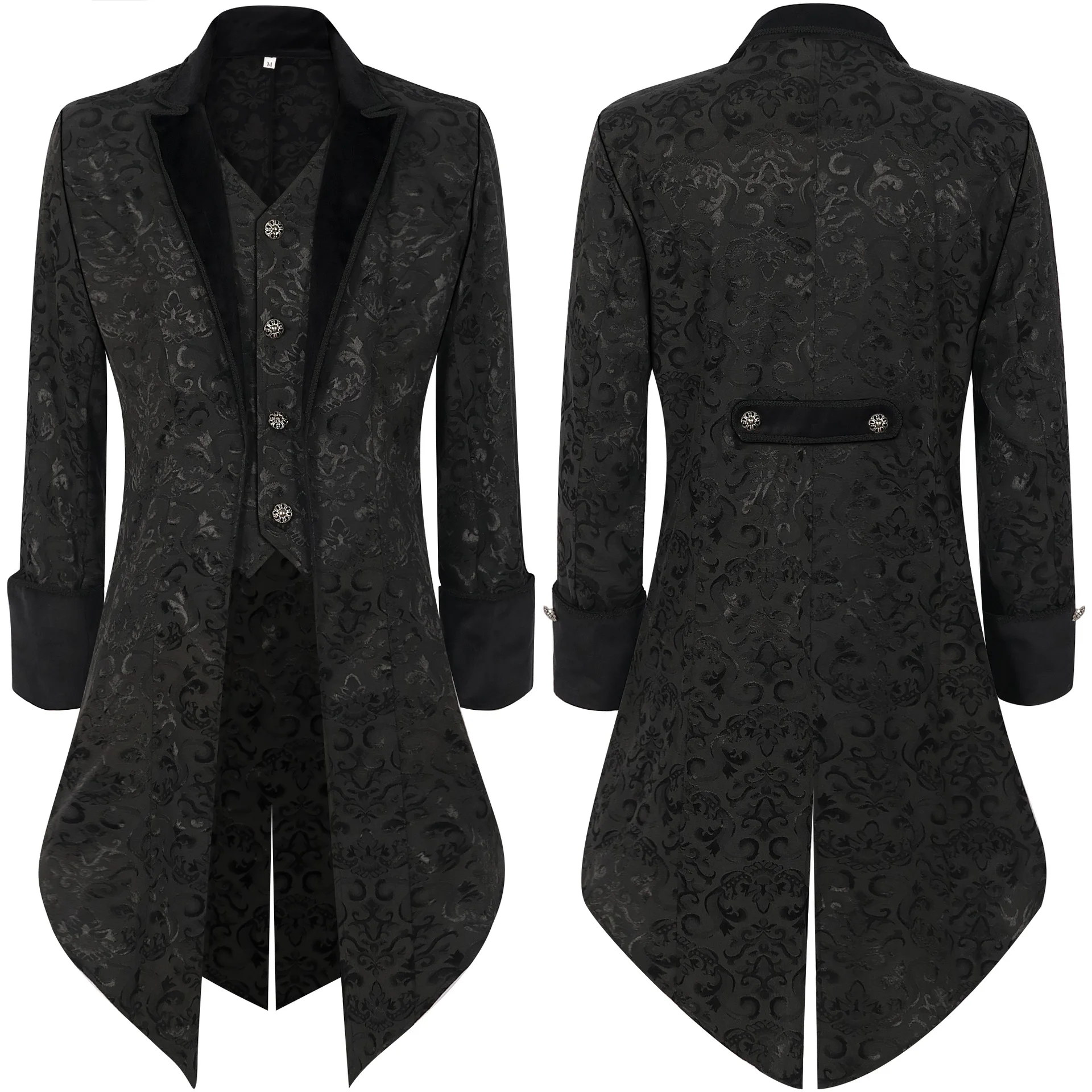 

New Black Color Men's Steampunk Retro Tailcoat Jacket Gothic Victorian Era Frock Uniform Cosplay Halloween Costumes