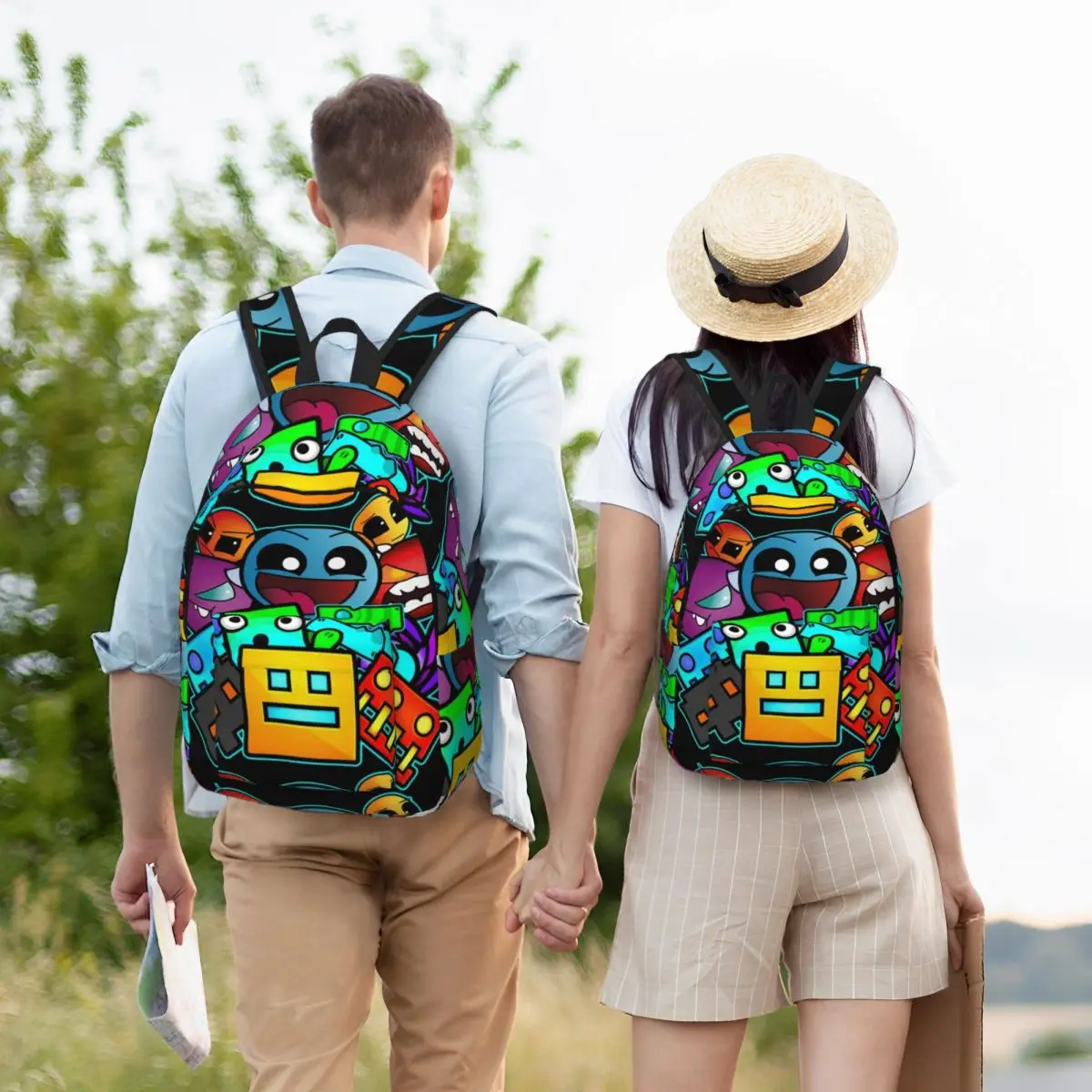 Sac à dos géométrique avec poche pour enfants, sac à dos de jeu, vieille école, alth, école primaire, étudiant, tableau de bord géométrique