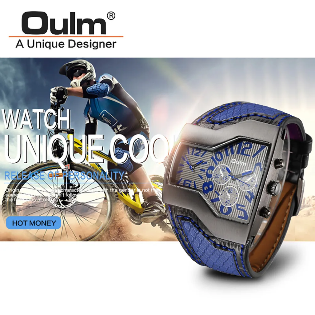 

Watch For Men Oulm Classic Fashion Style Multi Time Zone Men'S Watch Leather Watch Large Dial Quartz Clock Relojes Para Hombres