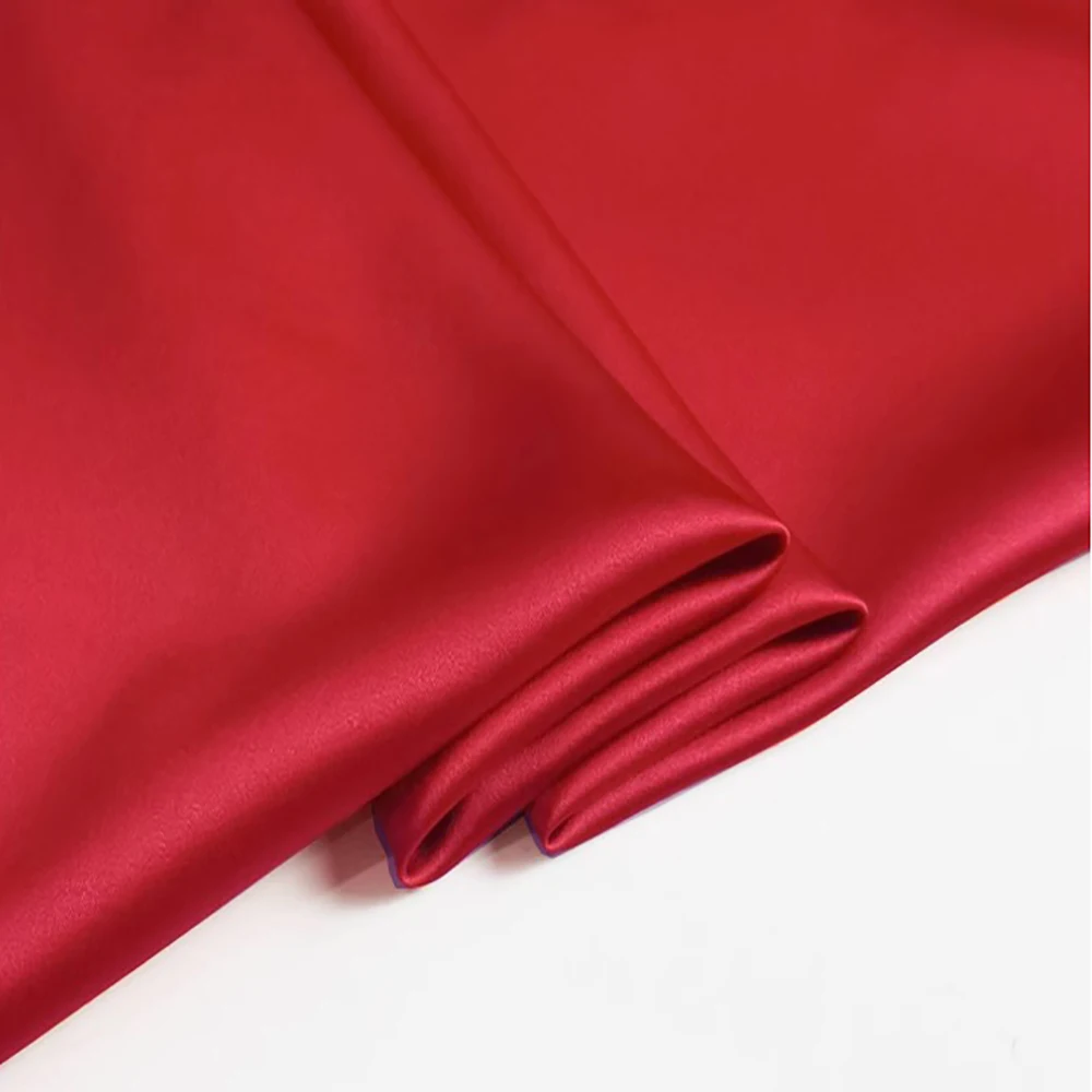 Natural Silk Stretch Satin140cm width 19momme Lycra Silk Fabric Shirt Evening Dress Sewing Material China Red