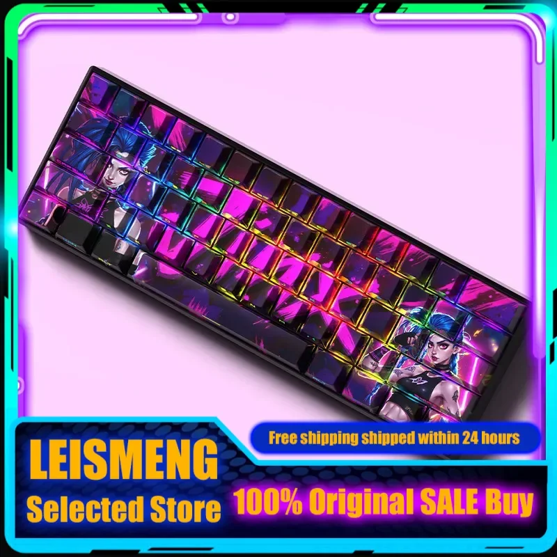 

LOL Arcane Jinx Theme Anime Keycaps Mechanical Keyboard Cherry PBT Custom Keycaps Side Engraved Translucent Game Cute Gifts