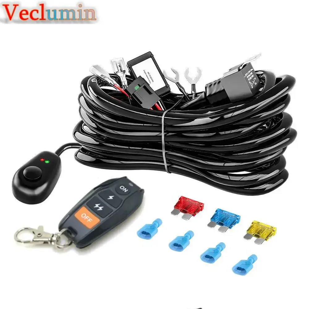 Car Led Working Lamp Strip Light Spotlight Multi-Mode Flash Wireless Control Wiring Harness 3 M18awg  Remote Control One to Two