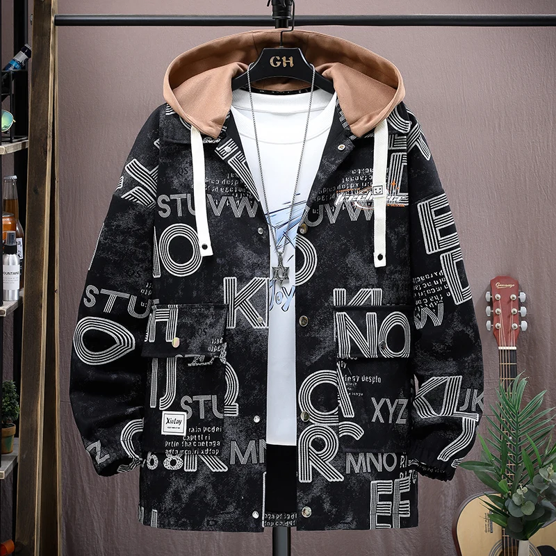 Men's Casual Hooded Denim jacket Autumn Plaid Coats Outwear Top Windbreaker Streetwear Male Outerwear Coat