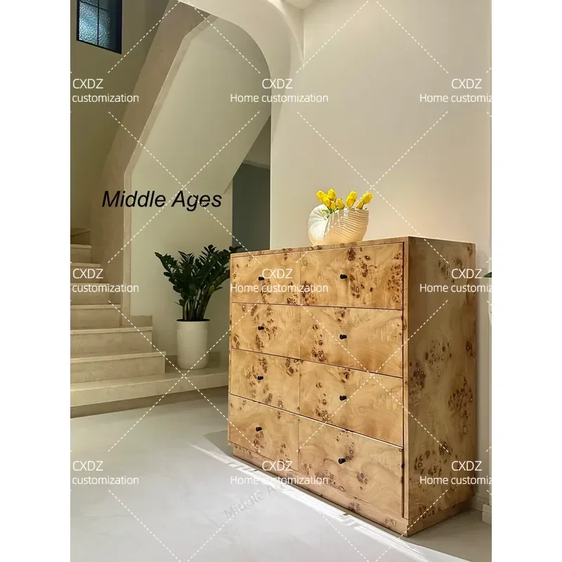 Medieval Wabi Sabi Solid Wood Side Cabinet Retro Tree Pattern Storage Console for Living Room Entrance Bedroom Dining Area