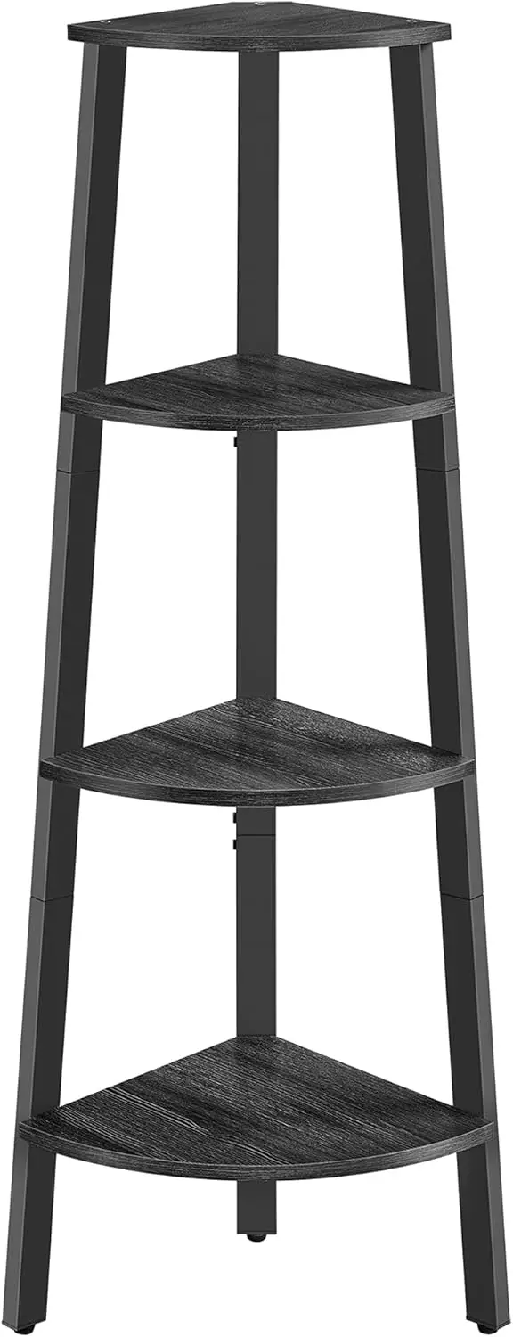

4-Tier Corner Shelf, Industrial Ladder Design for Living Room, Office, Kitchen in Charcoal Gray and Matte Black