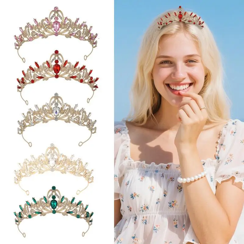 Brides Headpiece Handmade Crown for Womens Wedding Special 18th Birthday Girls Golden Rhinestone AccessoryHot