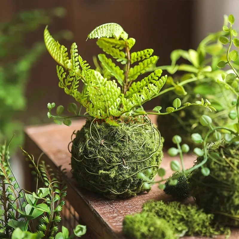 1PCS Fern leaf small grass ball simulation moss landscape decoration ornament simulation green plant decoration ornament