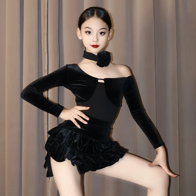 Mode filles danse latine Performance Costume enfants Rumba robe de danse latine enfants Samba Chacha danse latine vêtements SL13811