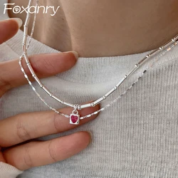 FOXANRY LOVE Heart Sweater Necklace for Women Couples INS Fashion Creative Bamboo Clavicle Chain Birthday Party Jewelry Gifts