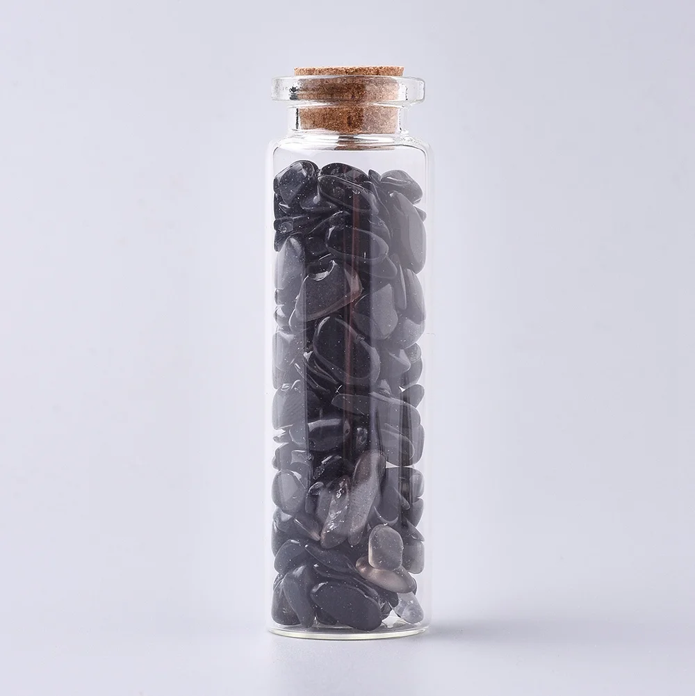 2Pcs Glass Wishing Bottle for Pendant Decoration with Obsidian Chip Beads Inside and Cork Stopper for Necklaces DIY Jewelry