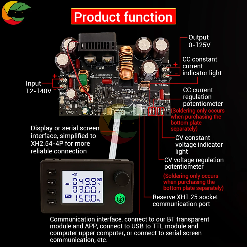 ZK-10022 DC12-140V 22A/1500W Step-down DC Adjustable Regulated Power Supply Constant Voltage and Constant Current Module