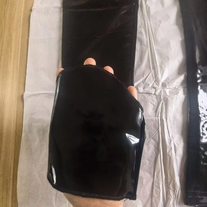M - 4XL Plus Size Wetlook PVC-Leder Overknee-Strümpfe Damen Sexy Glänzende Ölfarbene Fußlose Strümpfe für Pole Dance Clubwear – Detail 6