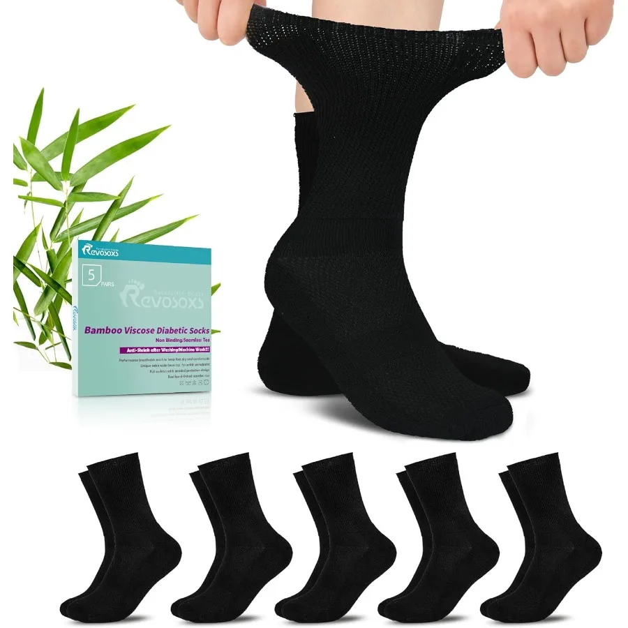 

Diabetic Crew Socks for Men Women Bamboo Viscose NonBinding Loose Top Wide Socks with Seamless Toe Ideal for Daily Wear and Foo
