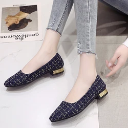 Nowe modne buty na niskim obcasie damskie 3cm obcas antypoślizgowe płaskie buty wsuwane na czarny szpiczasty palec Casual Comfortbal rozmiar 35-42 leniwe obuwie