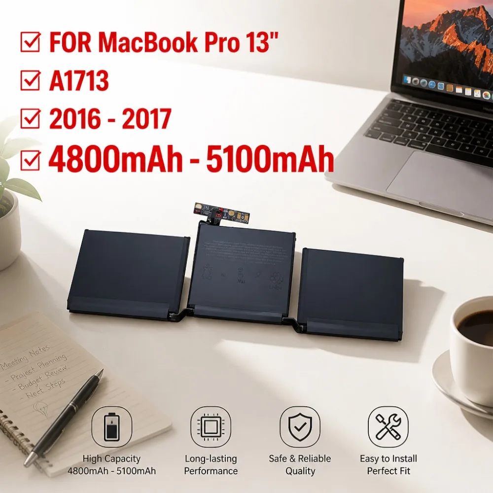 4800mAh 5100mAh For MacBook Pro A1708/A1713 Battery 11.4V Replacement for 13