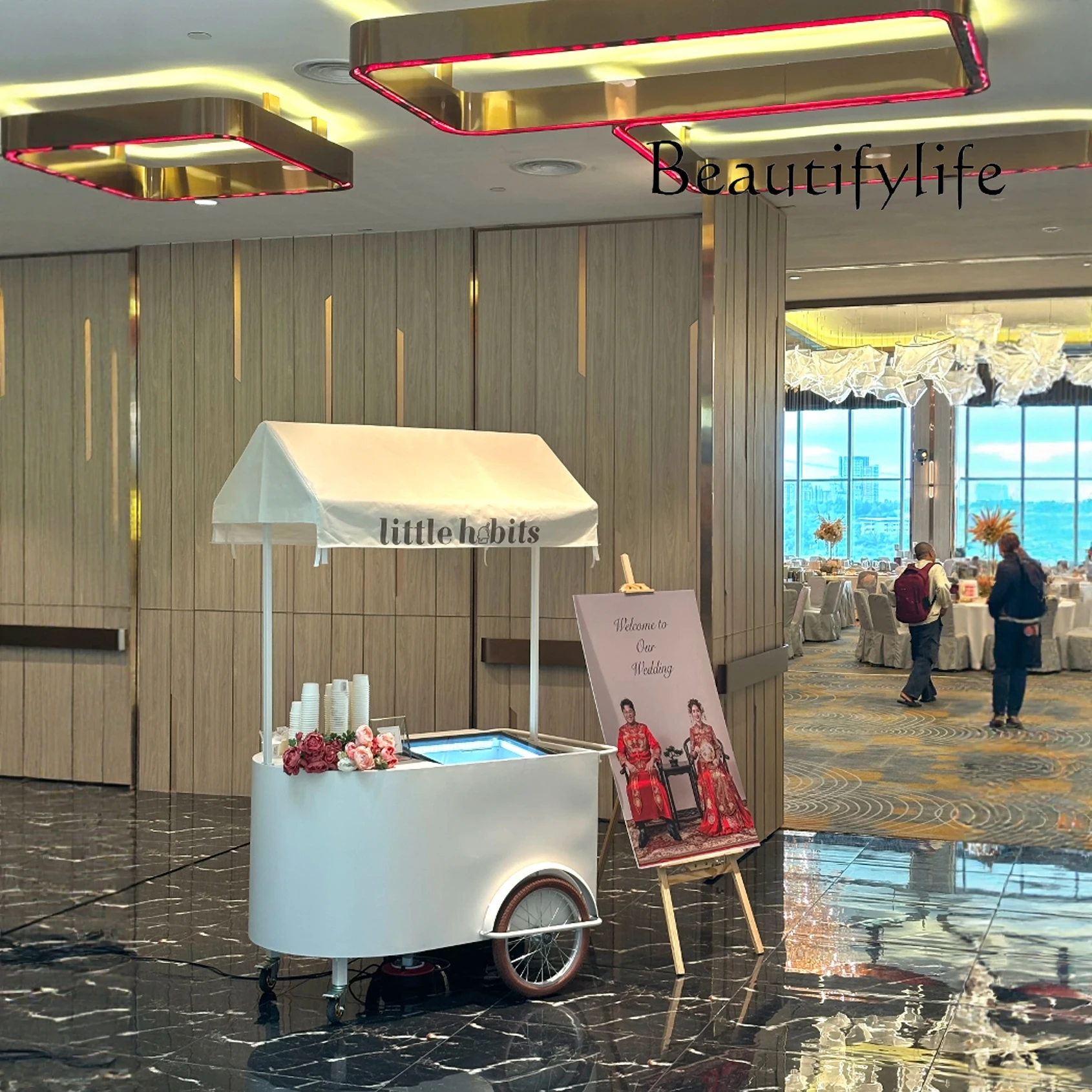 

v Store Customized Ice Cream Cart Movable Display Cabinet Commercial Multifunctional Stall Cart Cart Commercial